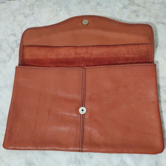 BEAUTIFUL VTG GENUINE LEATHER LARGE BROWN ENVELOPE CLUTCH PURSE MADE IN BRAZIL - Picture 4 of 8